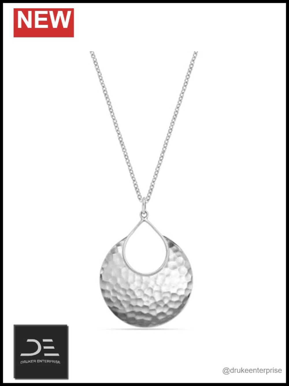 925 Sterling Silver Hammered Pendant Necklace Women Italian Handmade Adjustable